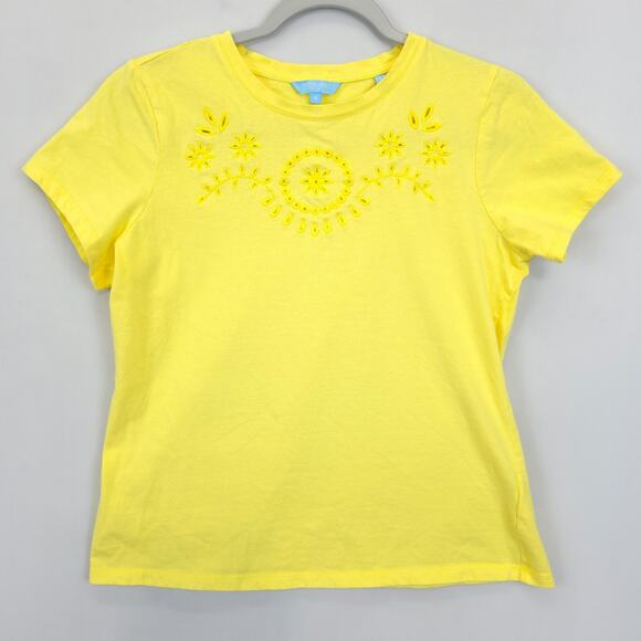 Draper James Rsvp Shirt Embroidered Tee Women S Yellow Short Sleeve Crewneck - Picture 1 of 9
